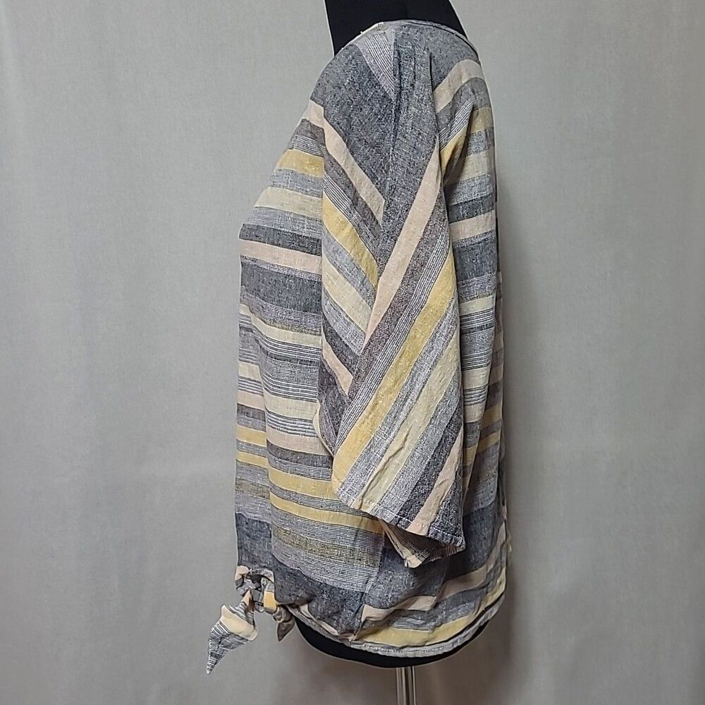 Beach Lunch Lounge Linen Blend Tie Front Top Womens Small Beachy Stripe Boho - Picture 2 of 8